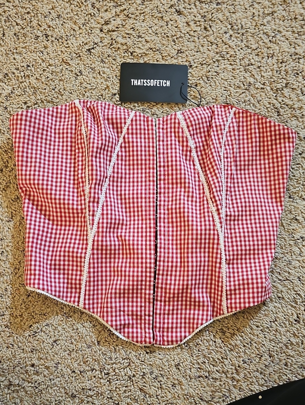 THATS SO FETCH Red Gingham Corset-Style Tank Top